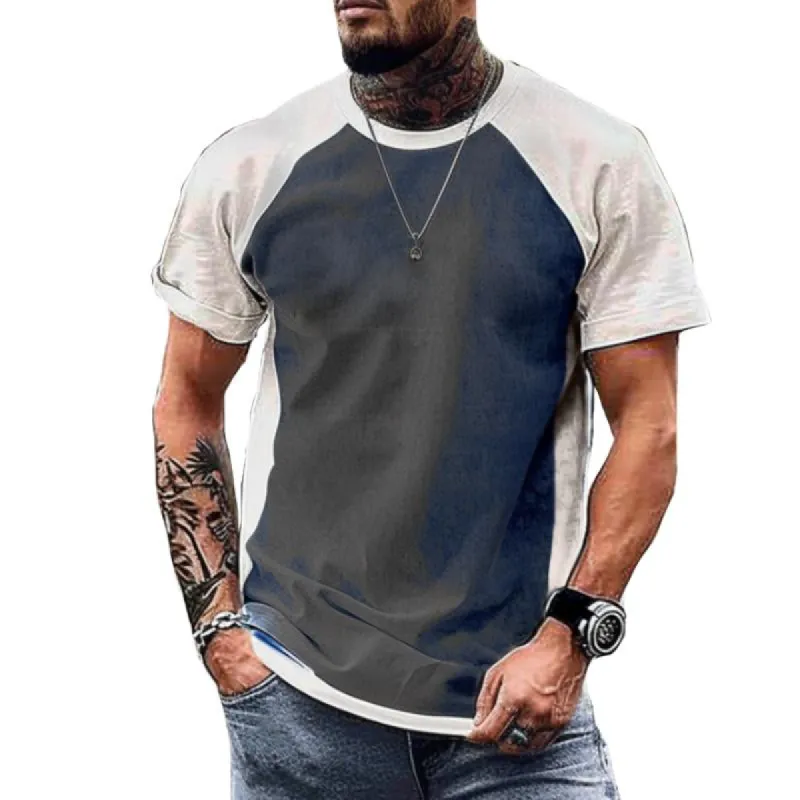 Men's Retro Color Block Round Neck Short Sleeve T-Shirt 62160206TO sold by Manly