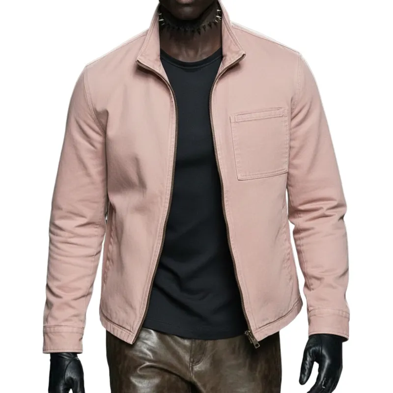 Men's Classic Casual Pink Washed Twill Cotton Zip-up Jacket MTA3016L8K sold by Manly
