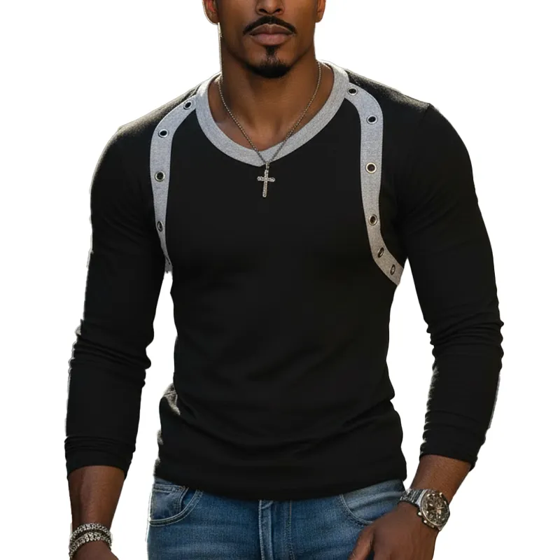 Men's Vintage-style Color-block Perforated Cotton Blend Slim-fit T-shirt MTA2906L8P sold by Manly