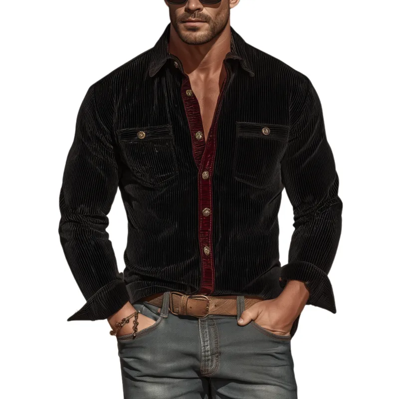 Men's Classic Vintage Velvet Ribbed Textured Slim-fit Long-sleeved Shirt MTA2971L2K sold by Manly