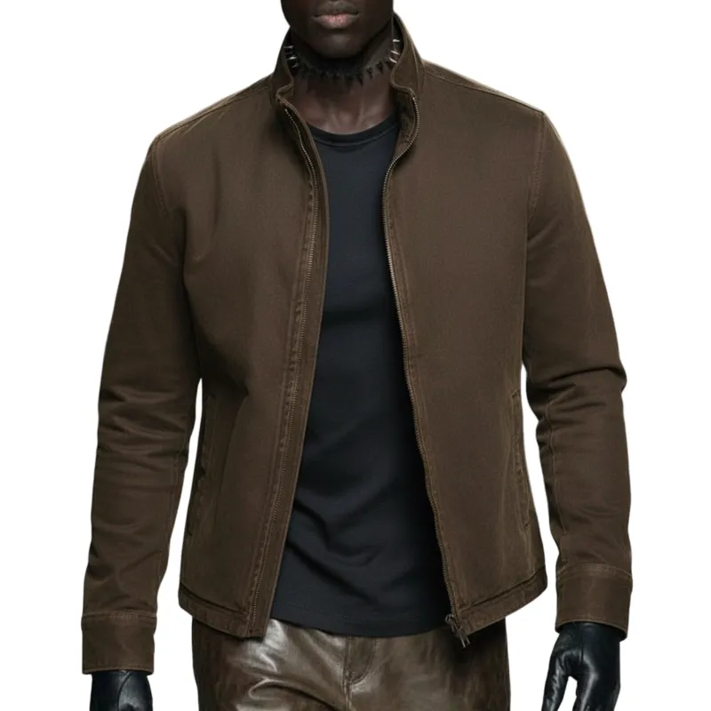 Men's Classic Casual Washed Cotton Blend Stand-collar Jacket MTA3008L1K sold by Manly