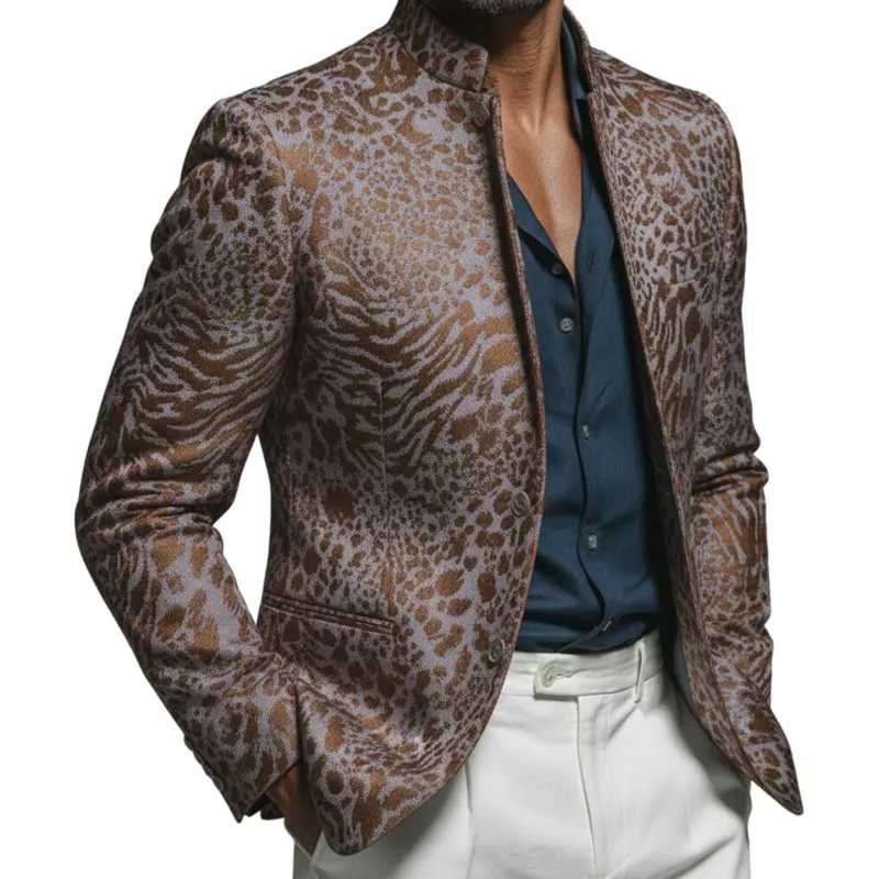 Men's Classic Vintage Stand-collar Blended Jacquard Jacket MTA3088L6K sold by Manly