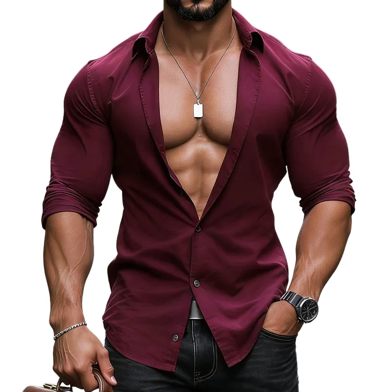 Men's Retro Casual Cotton Linen Lapel Long-Sleeved Shirt MTA3013L1TO sold by Manly