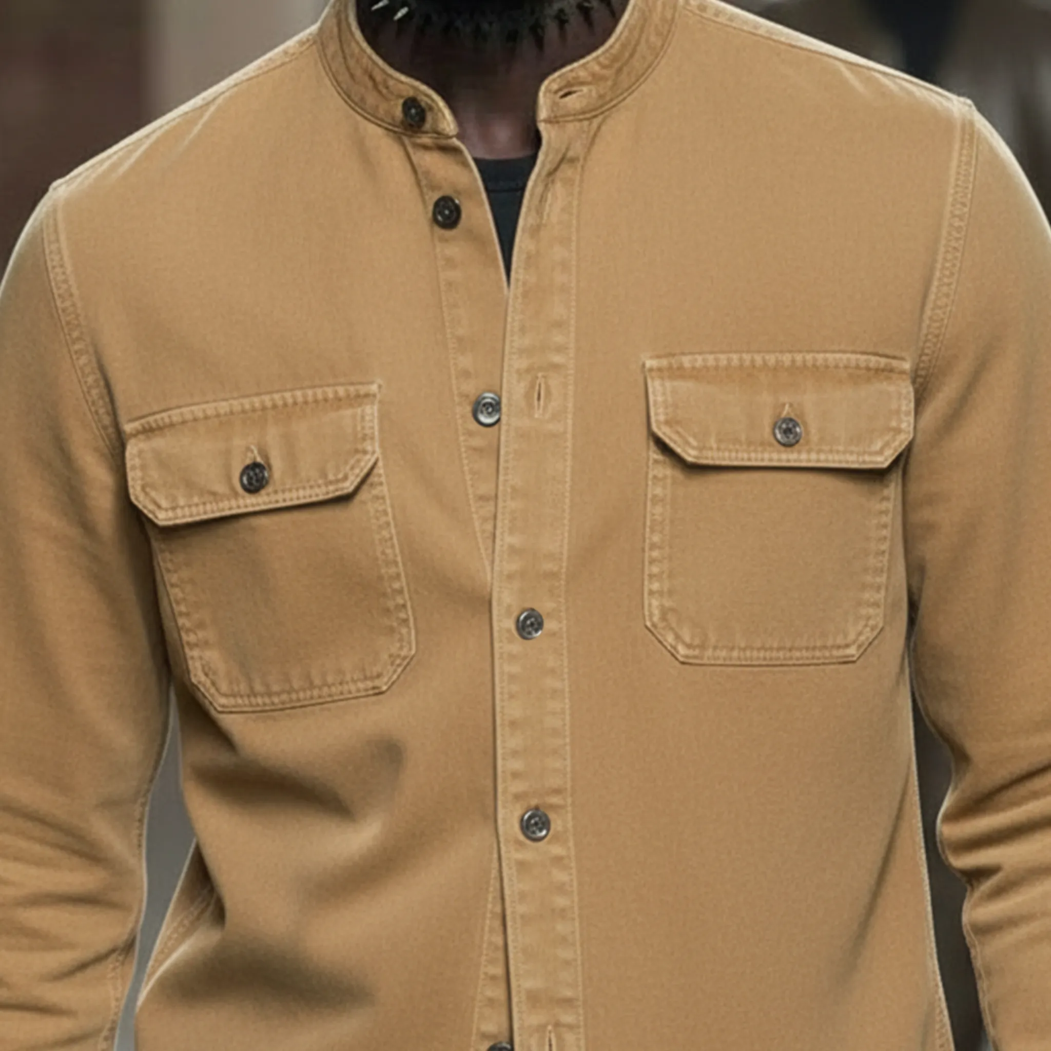 Men's Classic Casual Stand-collar Washed Cotton Long-sleeved Shirt MTZ0566A0K sold by Manly product image thumbnail 4