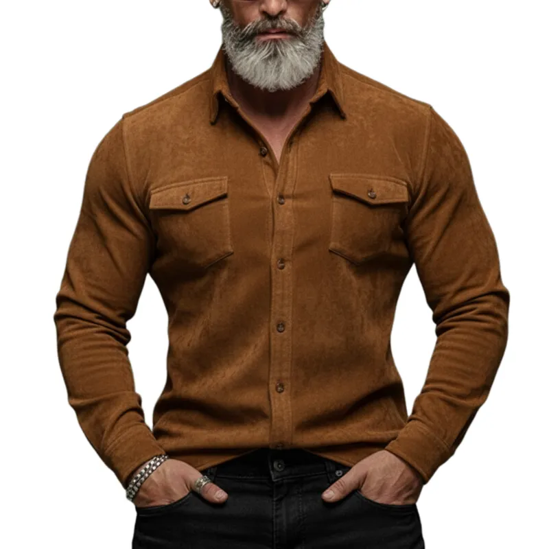 Men's Classic Casual Faux Suede Long-sleeved Shirt MTZ0595A6K sold by Manly