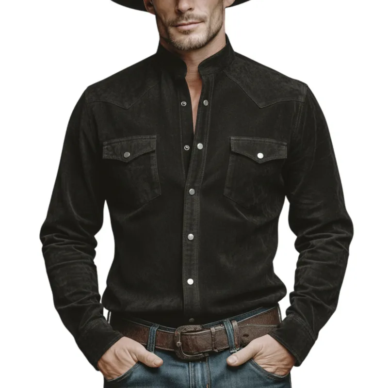 Men's Classic Casual Faux Suede Stand-collar Long-sleeved Shirt MTZ0495A0K sold by Manly