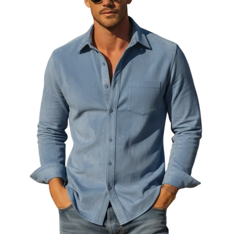 Men's Classic Casual Faux Suede Collared Long-sleeved Shirt MTZ0456A5K sold by Manly