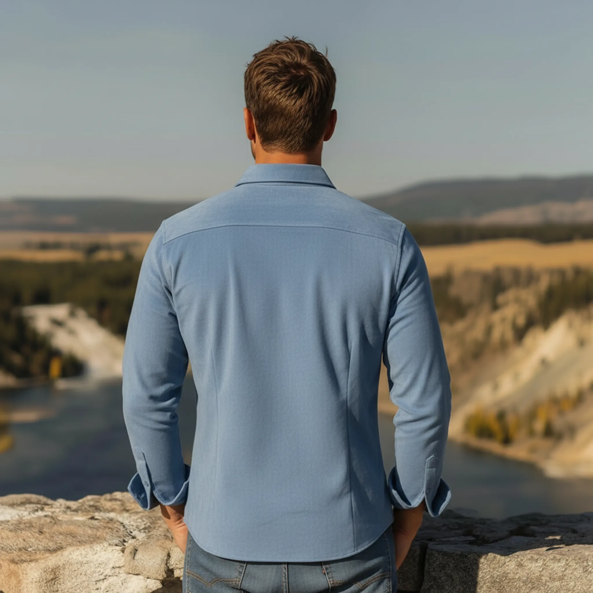 Men's Classic Casual Faux Suede Collared Long-sleeved Shirt MTZ0456A5K sold by Manly product image thumbnail 4