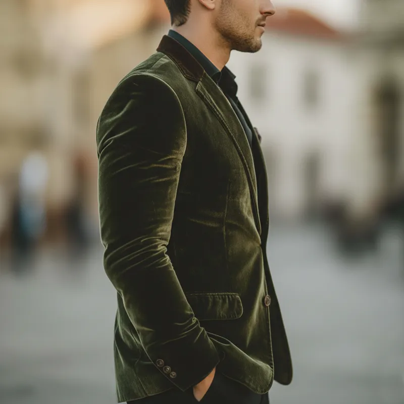 Men's Business Velvet Two-Button Single Vent Color-Block Collar Blazer MTZ0423A9U sold by Manly product image thumbnail 3