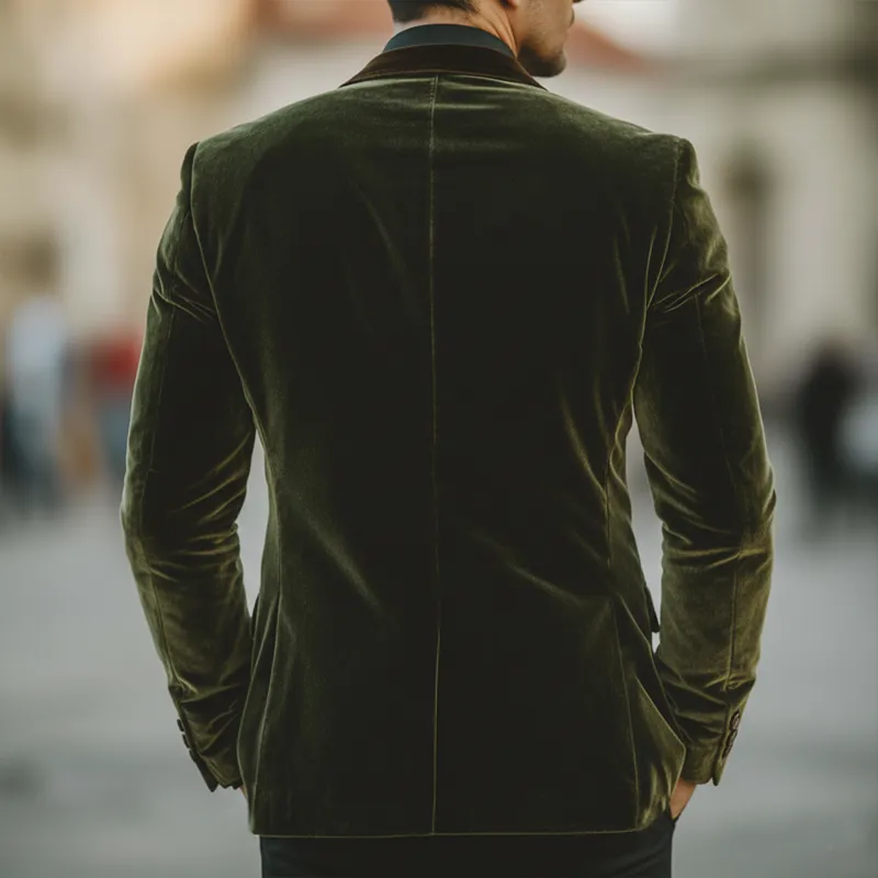 Men's Business Velvet Two-Button Single Vent Color-Block Collar Blazer MTZ0423A9U sold by Manly product image thumbnail 4