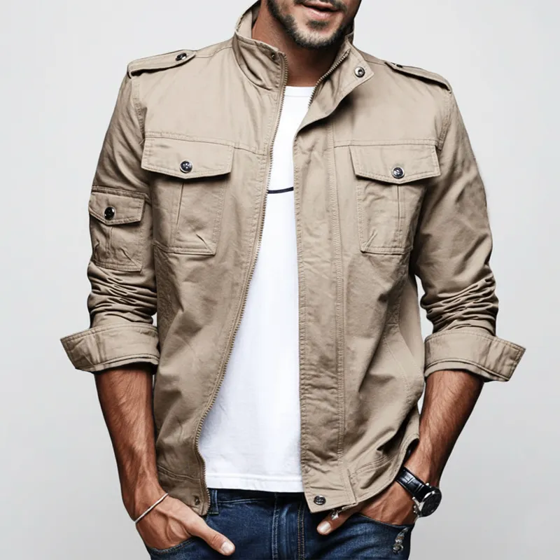 Men's Classic Cotton Multi-pocket Stand-collar Zip-up Jacket MTZ0430A3U sold by Manly product image thumbnail 2
