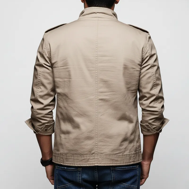 Men's Classic Cotton Multi-pocket Stand-collar Zip-up Jacket MTZ0430A3U sold by Manly product image thumbnail 4