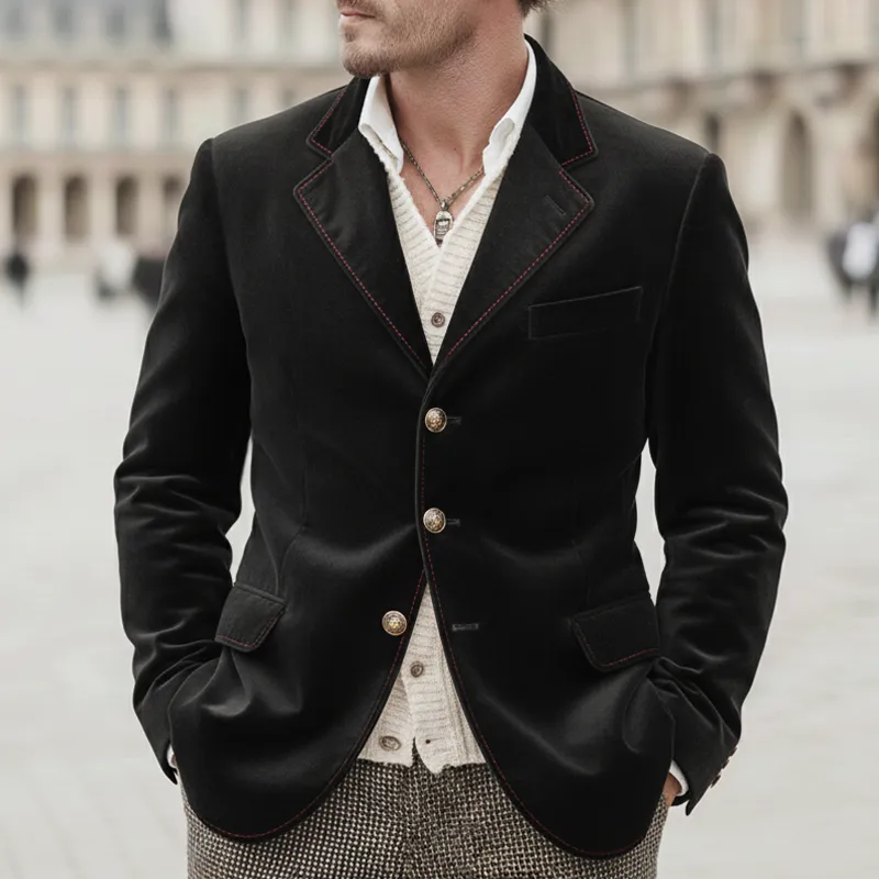 Men's Classic Retro Velvet Three-button Contrasting Stitching Blazer MTZ0411A7U sold by Manly product image thumbnail 2