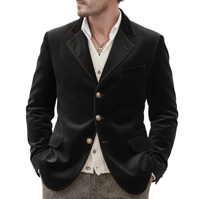 Men's Classic Retro Velvet Three-button Contrasting Stitching Blazer MTZ0411A7U sold by Manly