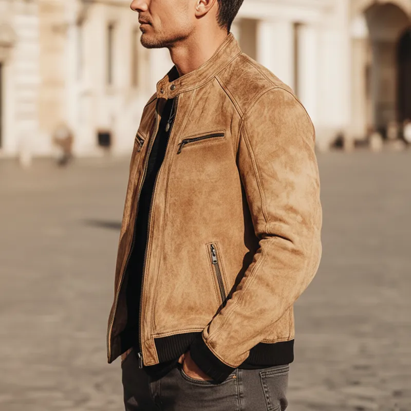 Men's Classic Urban Snap-button Collar Zippered Faux Suede Jacket MTZ0416A7U sold by Manly product image thumbnail 4