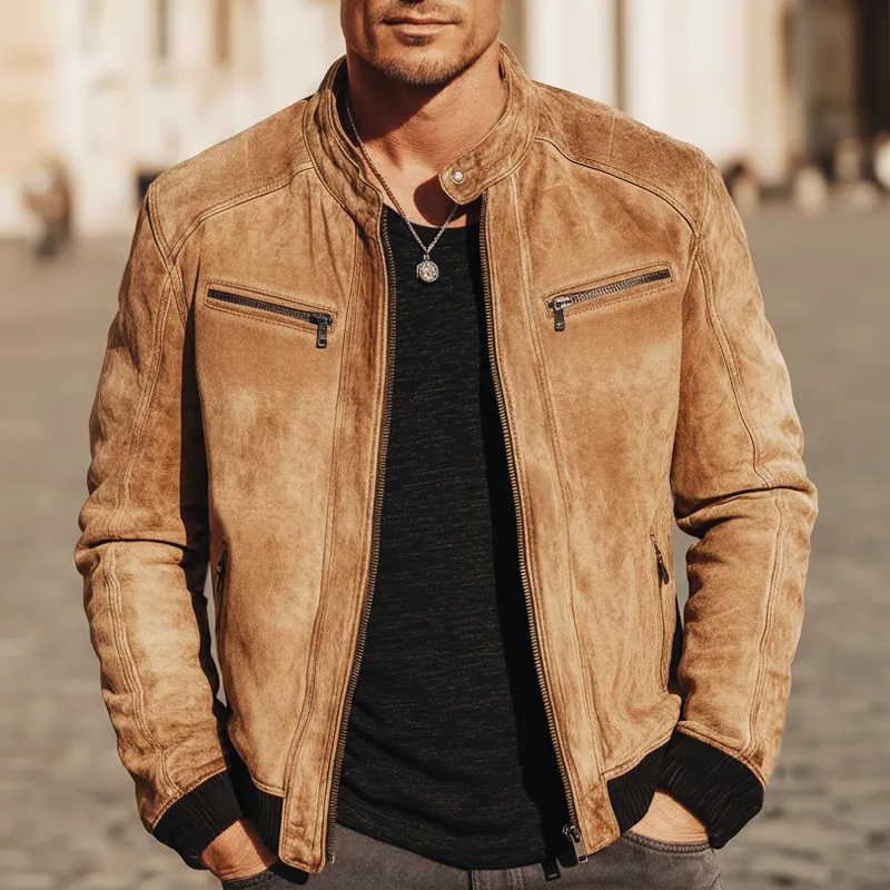 Men's Classic Urban Snap-button Collar Zippered Faux Suede Jacket MTZ0416A7U sold by Manly product image thumbnail 2