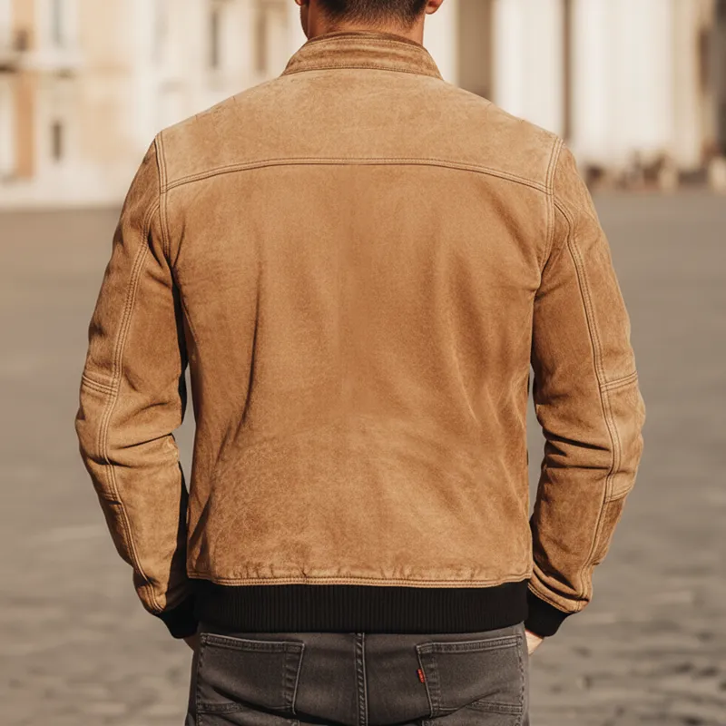 Men's Classic Urban Snap-button Collar Zippered Faux Suede Jacket MTZ0416A7U sold by Manly product image thumbnail 3