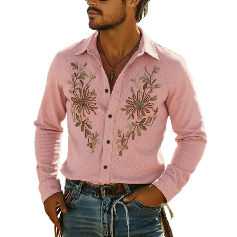 Men's Classic Casual Twill Cotton Embroidered Long-sleeved Shirt MTZ0942A8K sold by Manly