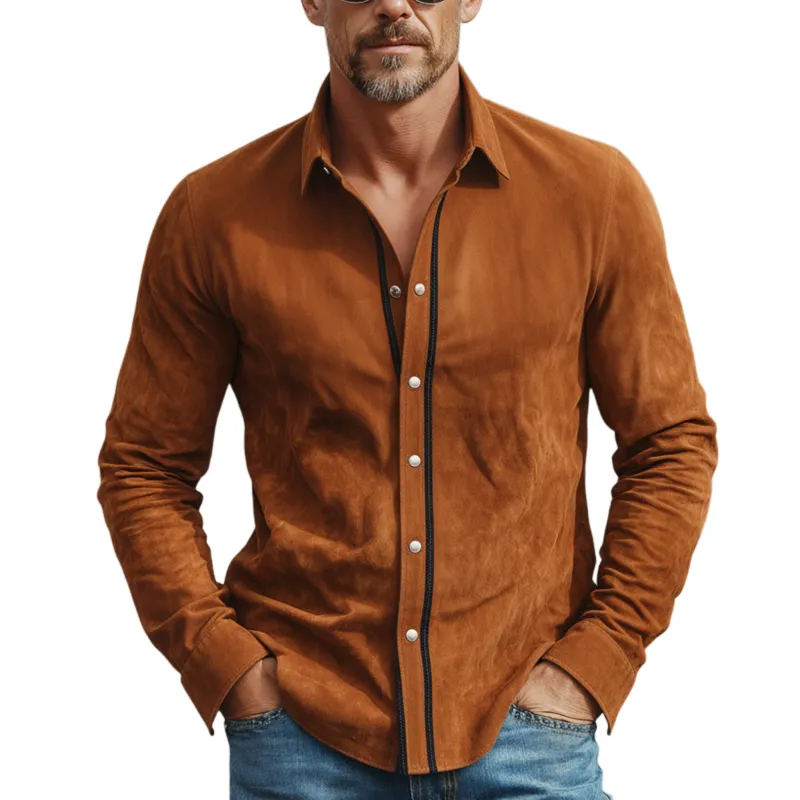 Men's Classic Casual Faux Suede Long-sleeved Shirt MTZ0957A1K sold by Manly