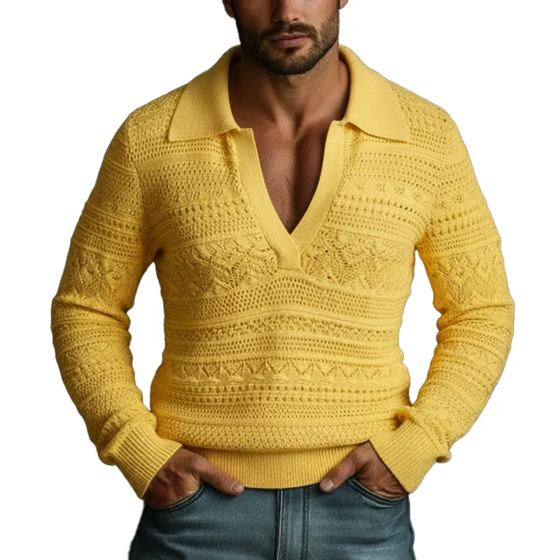 Men's Spring Fashion Cotton Yarn Knitted V-neck Slim-fit Sweater MTZ0974A0P sold by Manly