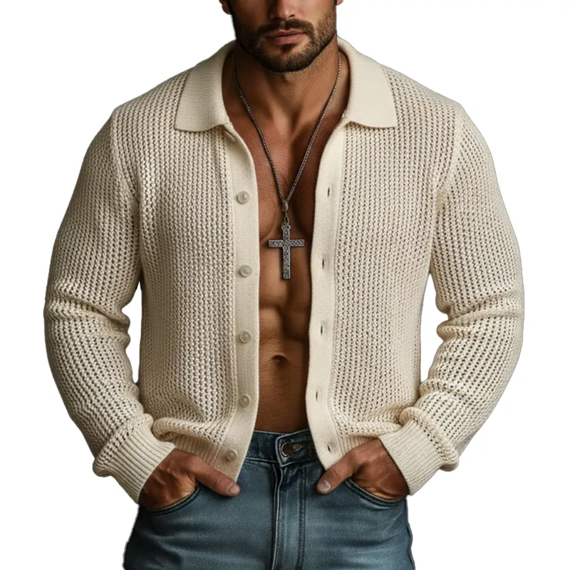 Men's Spring Fashion Cotton Yarn Knitted Openwork Button-up Cardigan MTZ0942A8P sold by Manly