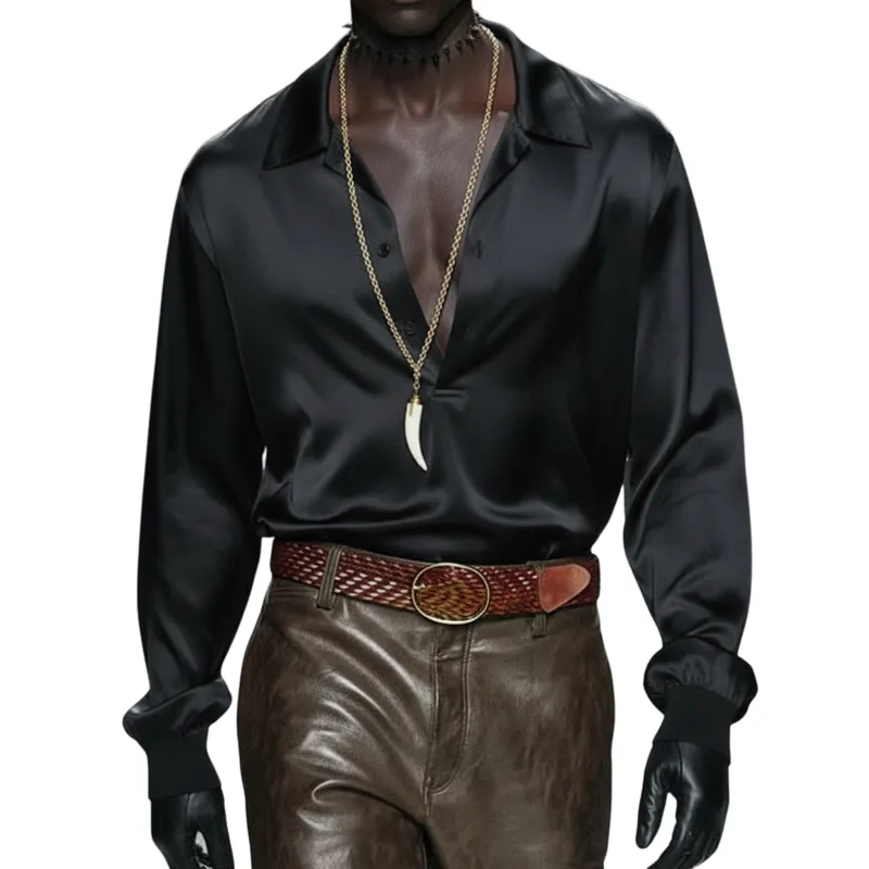 Men's Classic Casual Satin Pullover Long-sleeved Shirt MTZ0924A7K sold by Manly