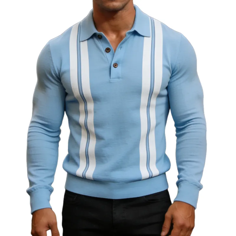 Men's Retro Casual Knit Striped Color Block Lapel Sweater MTZ0803A3TO sold by Manly