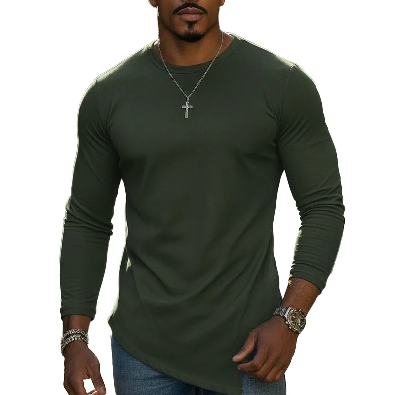 Men's Spring Fashion Simple Cotton Blend Crew Neck Long-sleeved T-shirt MTZ0520A8P sold by Manly