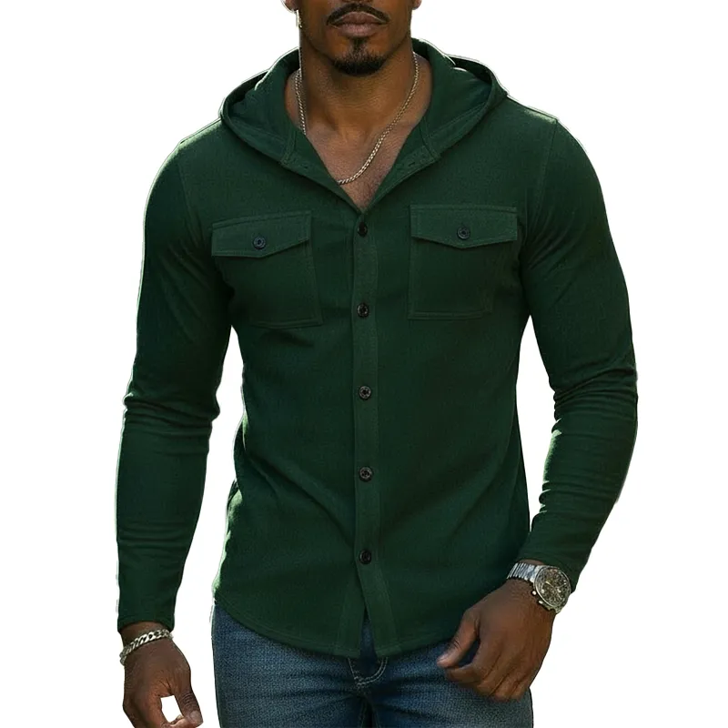 Men's Spring Fashion Faux Suede Hooded Button-down Shirt MTZ0630A2P sold by Manly