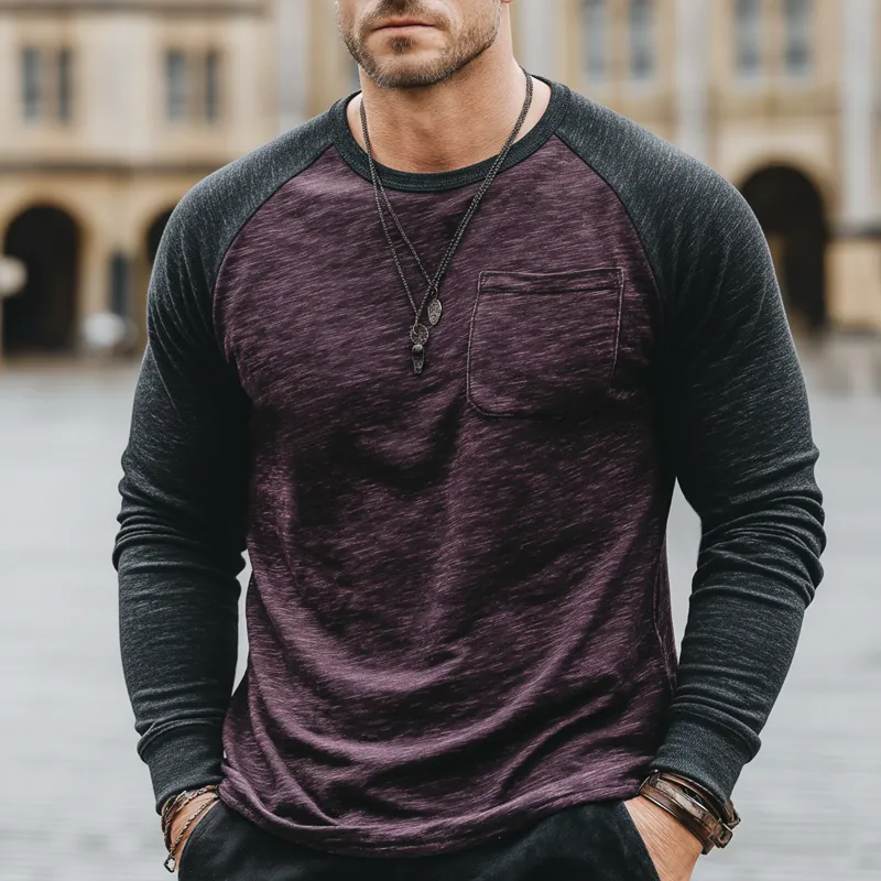 Men's Urban Color-block Crew Neck Cotton Blend Stretch Long-sleeved T-shirt MTZ0612A8U sold by Manly product image thumbnail 2