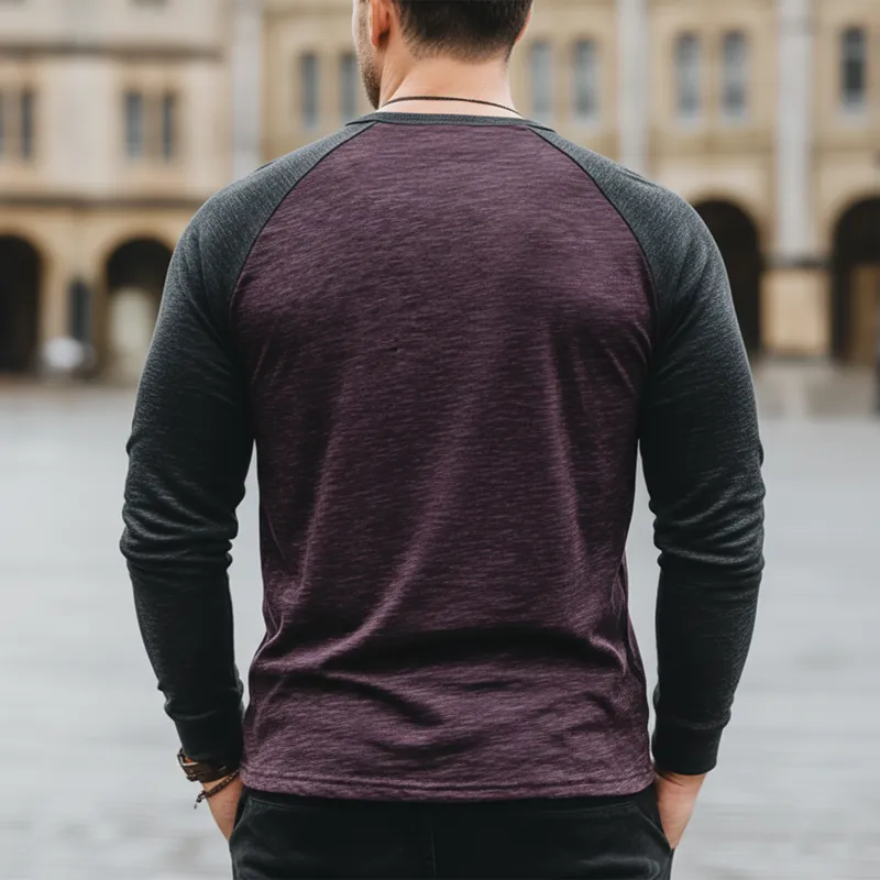 Men's Urban Color-block Crew Neck Cotton Blend Stretch Long-sleeved T-shirt MTZ0612A8U sold by Manly product image thumbnail 4