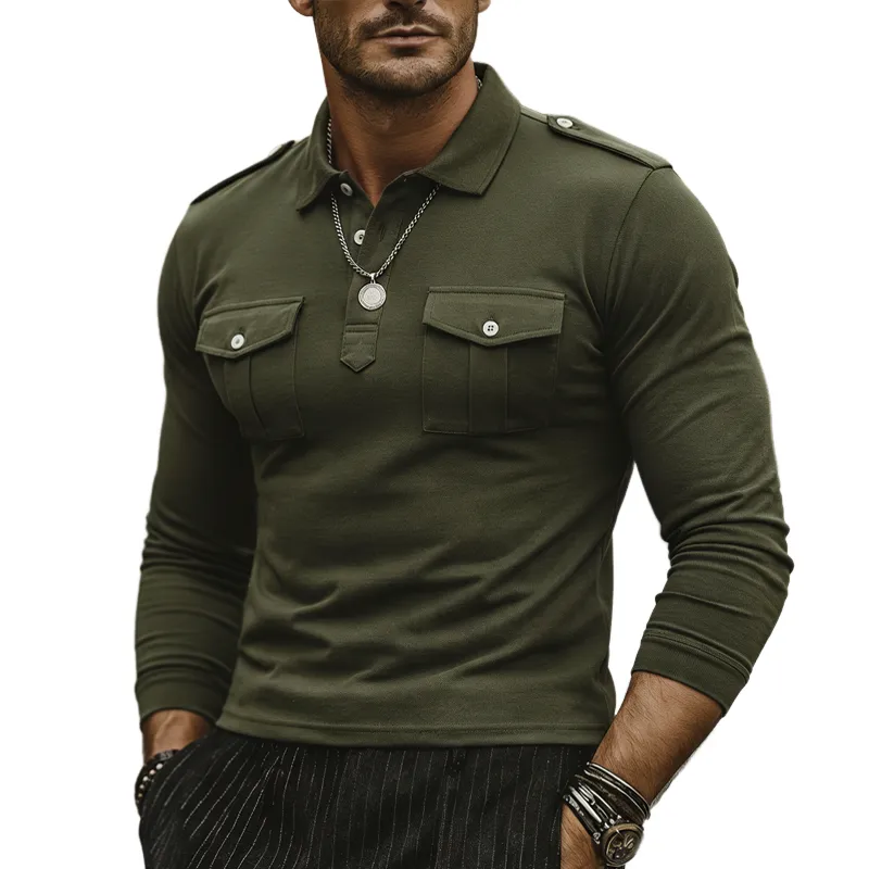 Men's Business Cotton Three-Button Polo Collar Slim Fit Long-Sleeve T-Shirt MTZ0743A1U sold by Manly