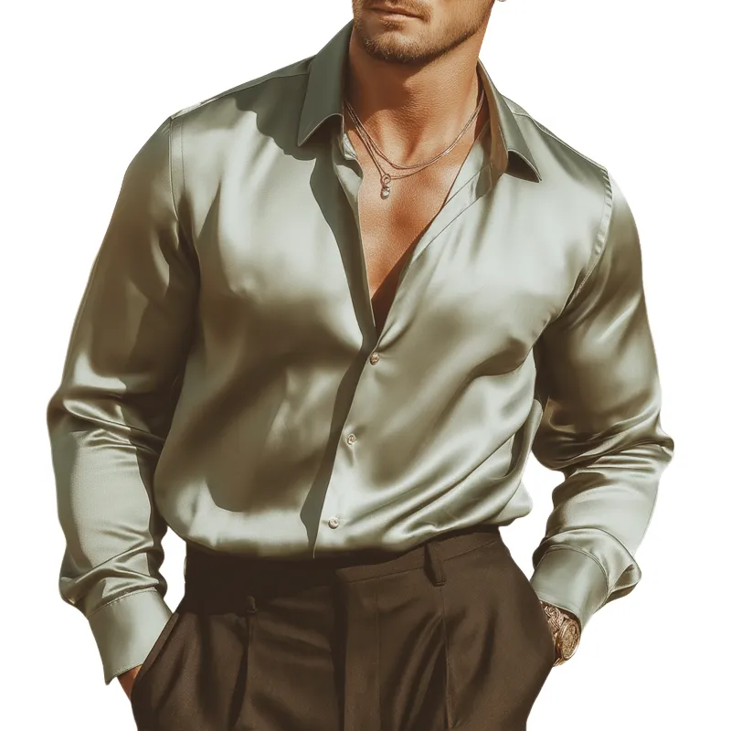 Men's Classic Business Mint Green Satin Long-sleeved Shirt MTZ0741A3U sold by Manly