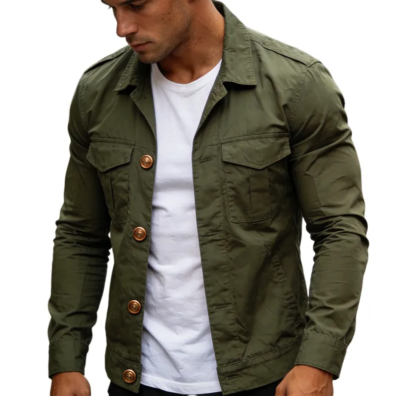 Men's Retro Casual Cotton Lapel Work Jacket MTA2481L0TO sold by Manly