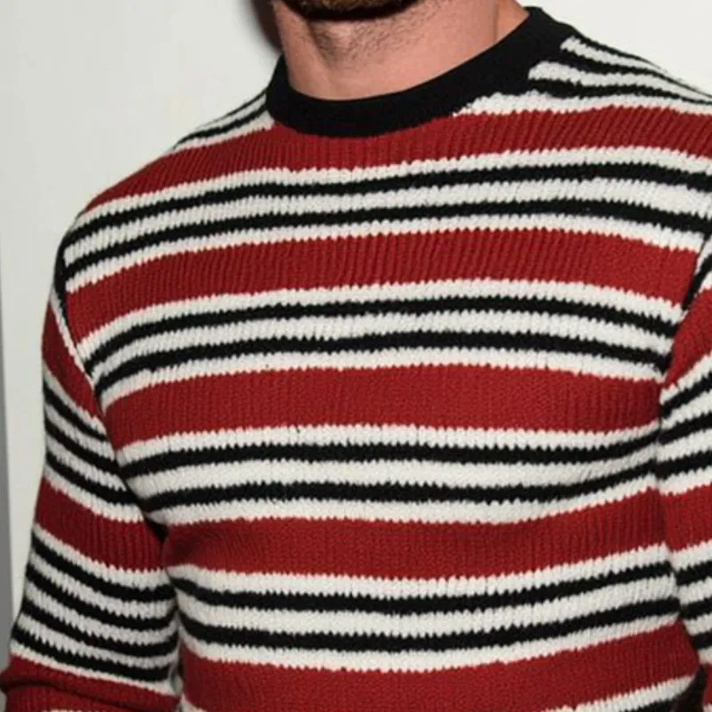 Men's Retro Casual Striped Knit Color Block Crew Neck Sweater MTZ0554A8TO sold by Manly product image thumbnail 3