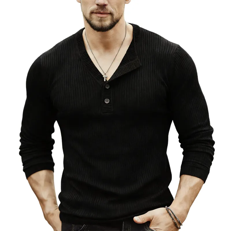 Men's Fashionable Design Neckline Stretch Slim Fit Knit Long-Sleeve T-Shirt MTZ1332A9U sold by Manly