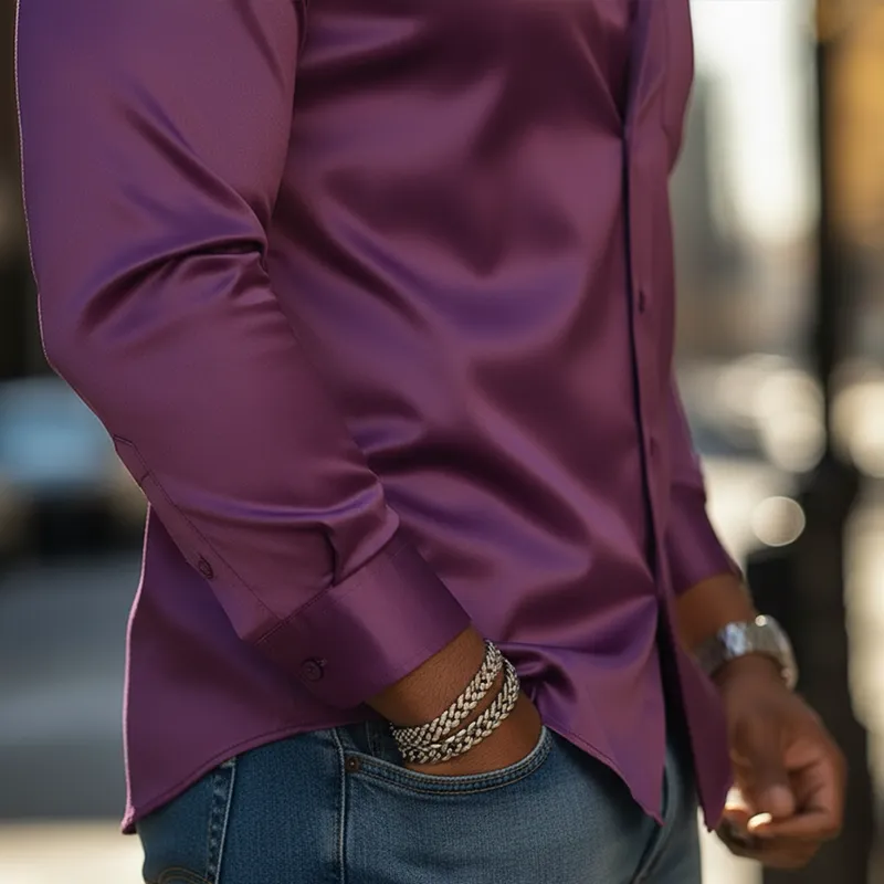 Men's Spring Fashion Satin-like Long-sleeved Shirt MTZ0880A5P sold by Manly product image thumbnail 4