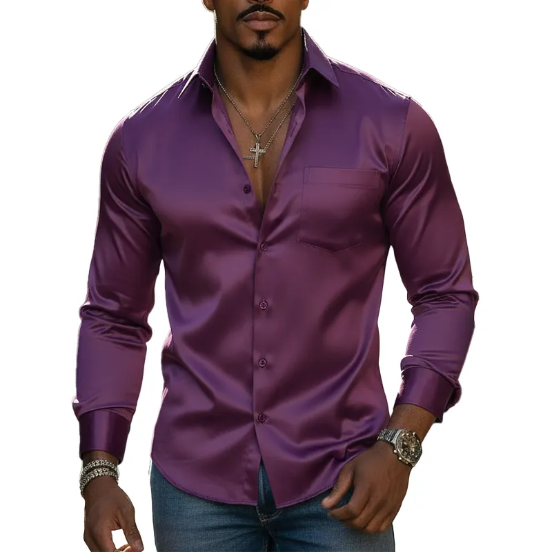 Men's Spring Fashion Satin-like Long-sleeved Shirt MTZ0880A5P sold by Manly