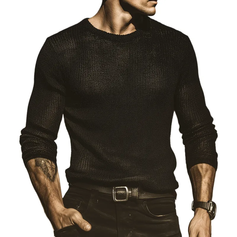 Men's Retro Casual Solid Color Knit Crew Neck Sweater MTZ1226A0TO sold by Manly