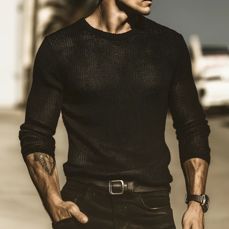 Men's Retro Casual Solid Color Knit Crew Neck Sweater MTZ1226A0TO sold by Manly product image thumbnail 2