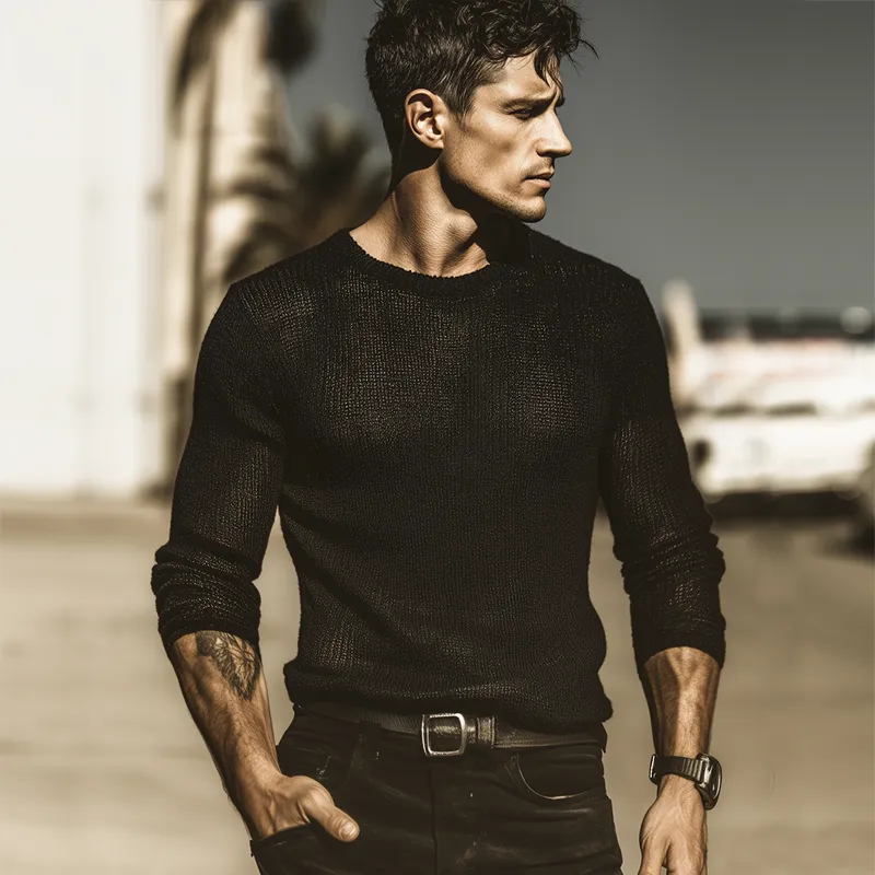 Men's Retro Casual Solid Color Knit Crew Neck Sweater MTZ1226A0TO sold by Manly product image thumbnail 3