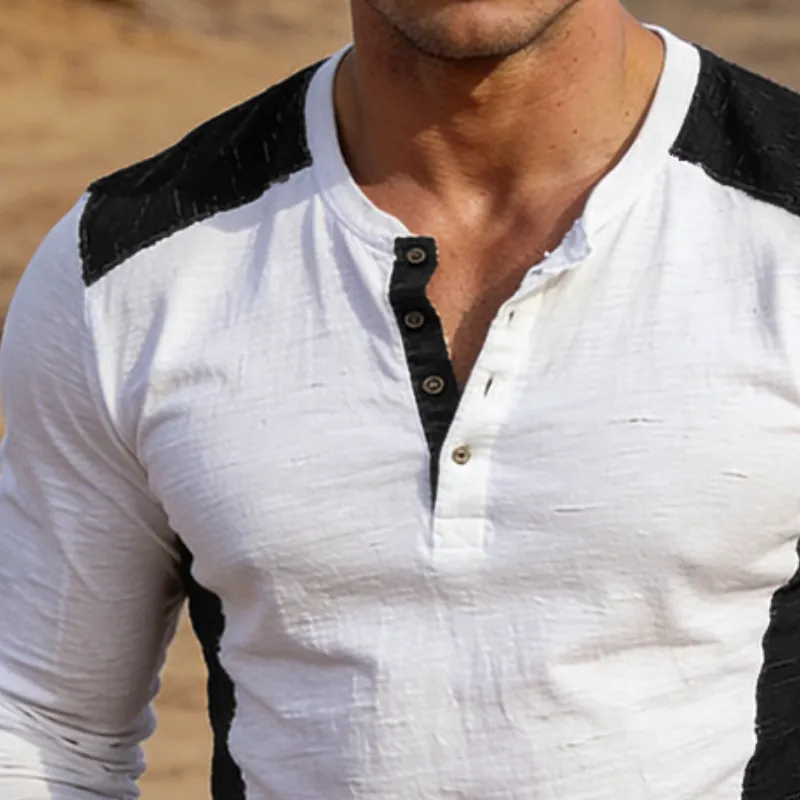 Men's Retro Casual Color Block Henley Collar Long-Sleeve T-Shirt MTZ1209A1TO sold by Manly product image thumbnail 3