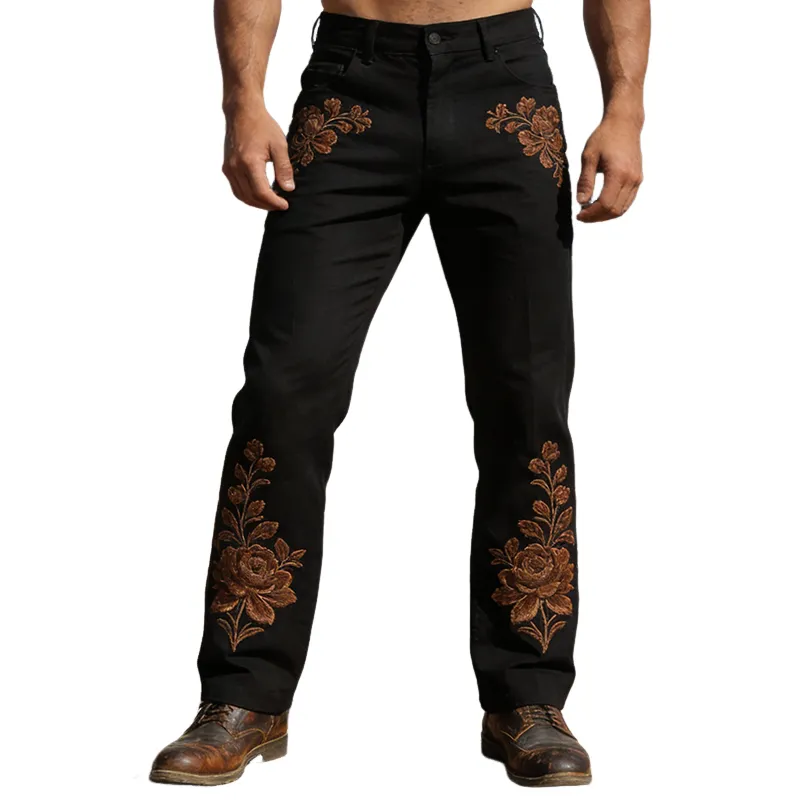 Men's Retro Cotton Embroidered Casual Pants MTZ1237A6TO sold by Manly