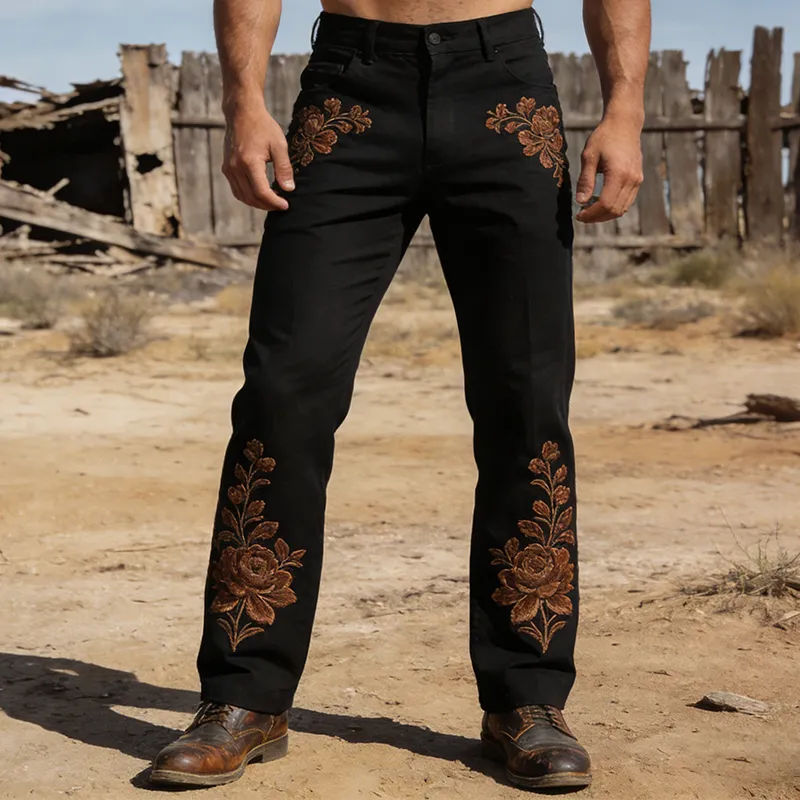 Men's Retro Cotton Embroidered Casual Pants MTZ1237A6TO sold by Manly product image thumbnail 2