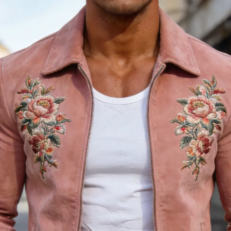 Men's Retro Casual Faux Suede Embroidered Lapel Zipper Jacket MTZ1280A1TO sold by Manly product image thumbnail 3