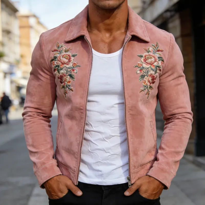 Men's Retro Casual Faux Suede Embroidered Lapel Zipper Jacket MTZ1280A1TO sold by Manly product image thumbnail 2