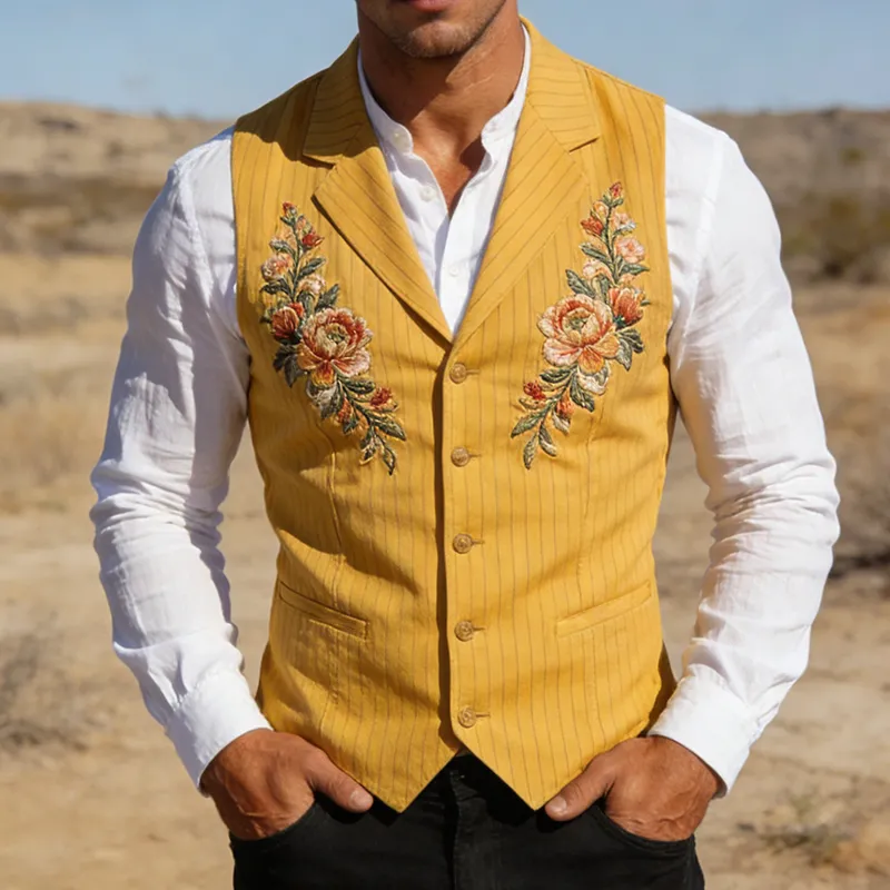 Men's Retro Casual Cotton Printed Striped Floral Embroidered Lapel Jacket MTZ1257A1TO sold by Manly product image thumbnail 2