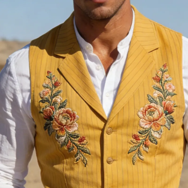 Men's Retro Casual Cotton Printed Striped Floral Embroidered Lapel Jacket MTZ1257A1TO sold by Manly product image thumbnail 3