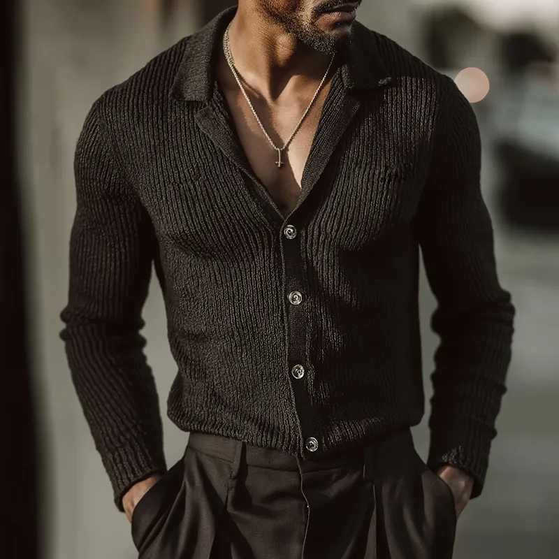 Men's Retro Casual Solid Color Knitted Button-Down Lapel Cardigan MTZ1281A9TO sold by Manly product image thumbnail 2