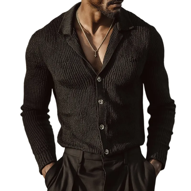 Men's Retro Casual Solid Color Knitted Button-Down Lapel Cardigan MTZ1281A9TO sold by Manly
